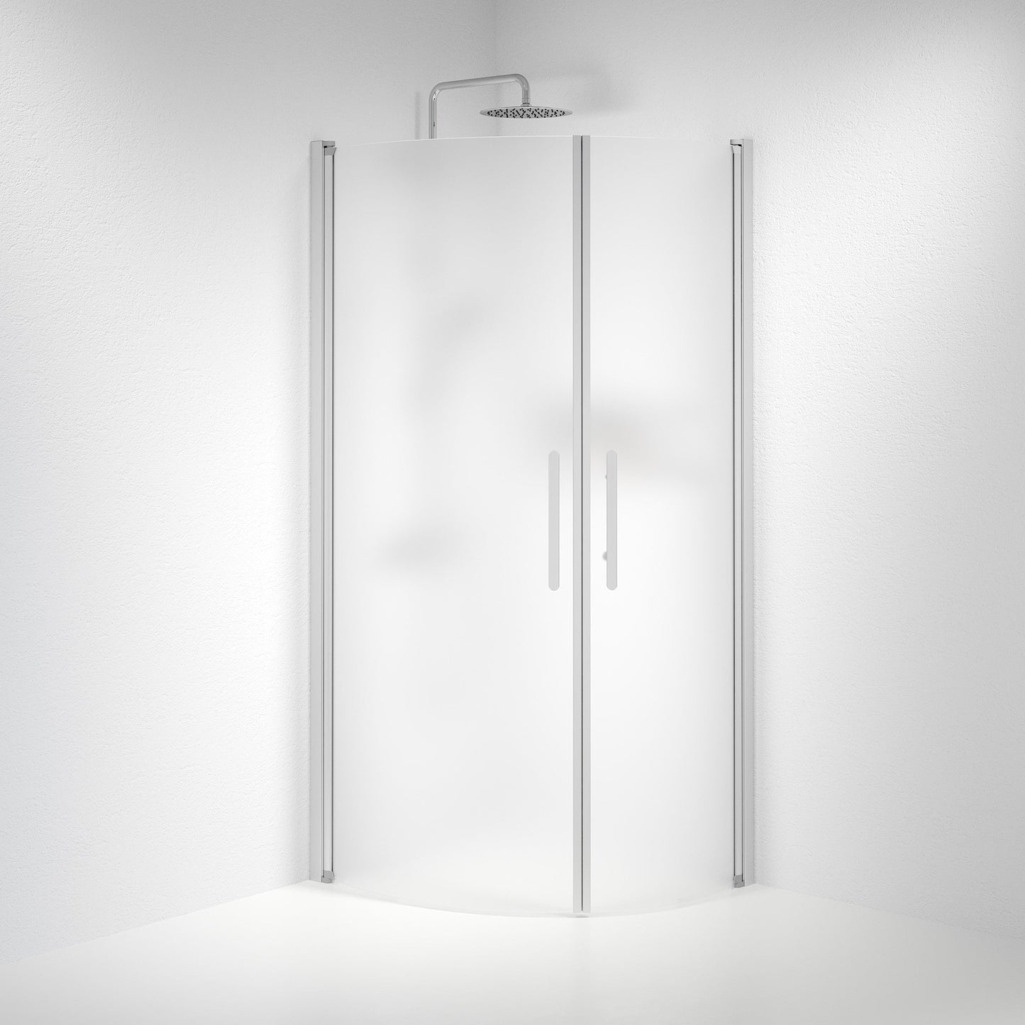 Duschhörna halvrund 70x90x198 cm - 6 mm frostat nanoglas - borstad aluminiumprofil - Vänern
