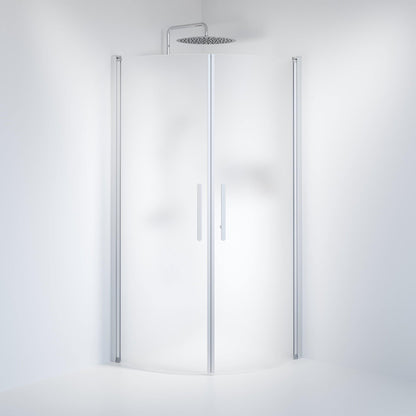 Duschhörna halvrund 70x90x198 cm - 6 mm frostat nanoglas - borstad aluminiumprofil - Vänern