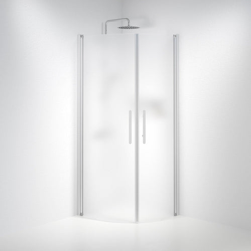 Duschhörna halvrund 70x90x198 cm - 6 mm frostat nanoglas - borstad aluminiumprofil - Vänern
