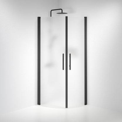 Duschhörna halvrund 80x100x198 cm - 6 mm frostat nanoglas - svart profil - Vänern