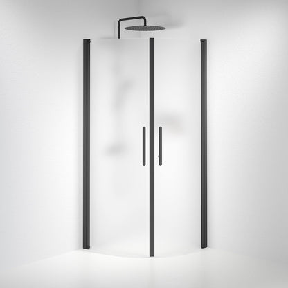 Duschhörna halvrund 80x100x198 cm - 6 mm frostat nanoglas - svart profil - Vänern