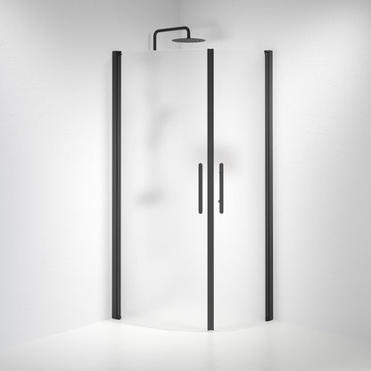 Duschhörna halvrund 80x100x198 cm - 6 mm frostat nanoglas - svart profil - Vänern