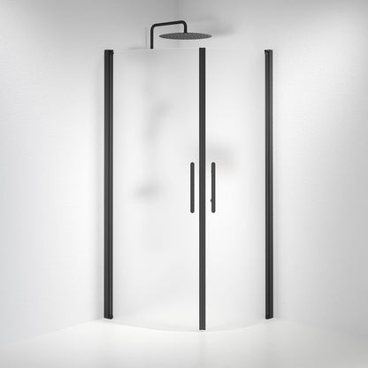 Duschhörna halvrund 80x100x198 cm - 6 mm frostat nanoglas - svart profil - Vänern