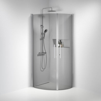 Duschhörna halvrund 80x100x198 cm - 6 mm rökfärgat nanoglas - kromprofil - Vänern