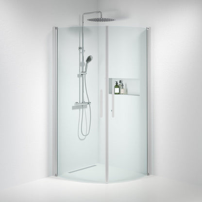 Duschhörna halvrund 80x100x198 cm - 6 mm klart nanoglas - borstad aluminiumprofil - Vänern