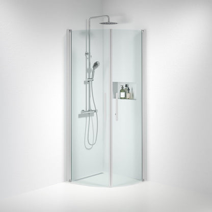 Duschhörna halvrund 80x100x198 cm - 6 mm klart nanoglas - borstad aluminiumprofil - Vänern