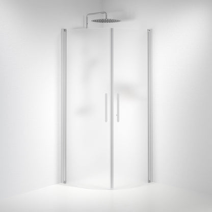 Duschhörna halvrund 80x100x198 cm - 6 mm frostat nanoglas - borstad aluminiumprofil - Vänern
