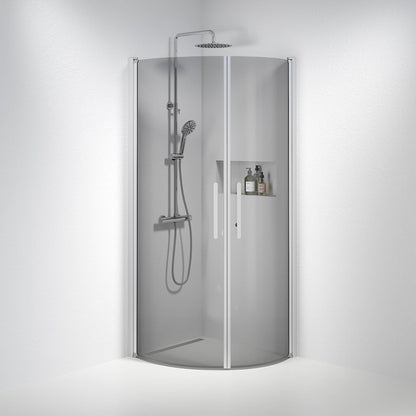 Duschhörna halvrund 80x100x198 cm - 6 mm rökfärgat nanoglas - borstad aluminiumprofil - Vänern