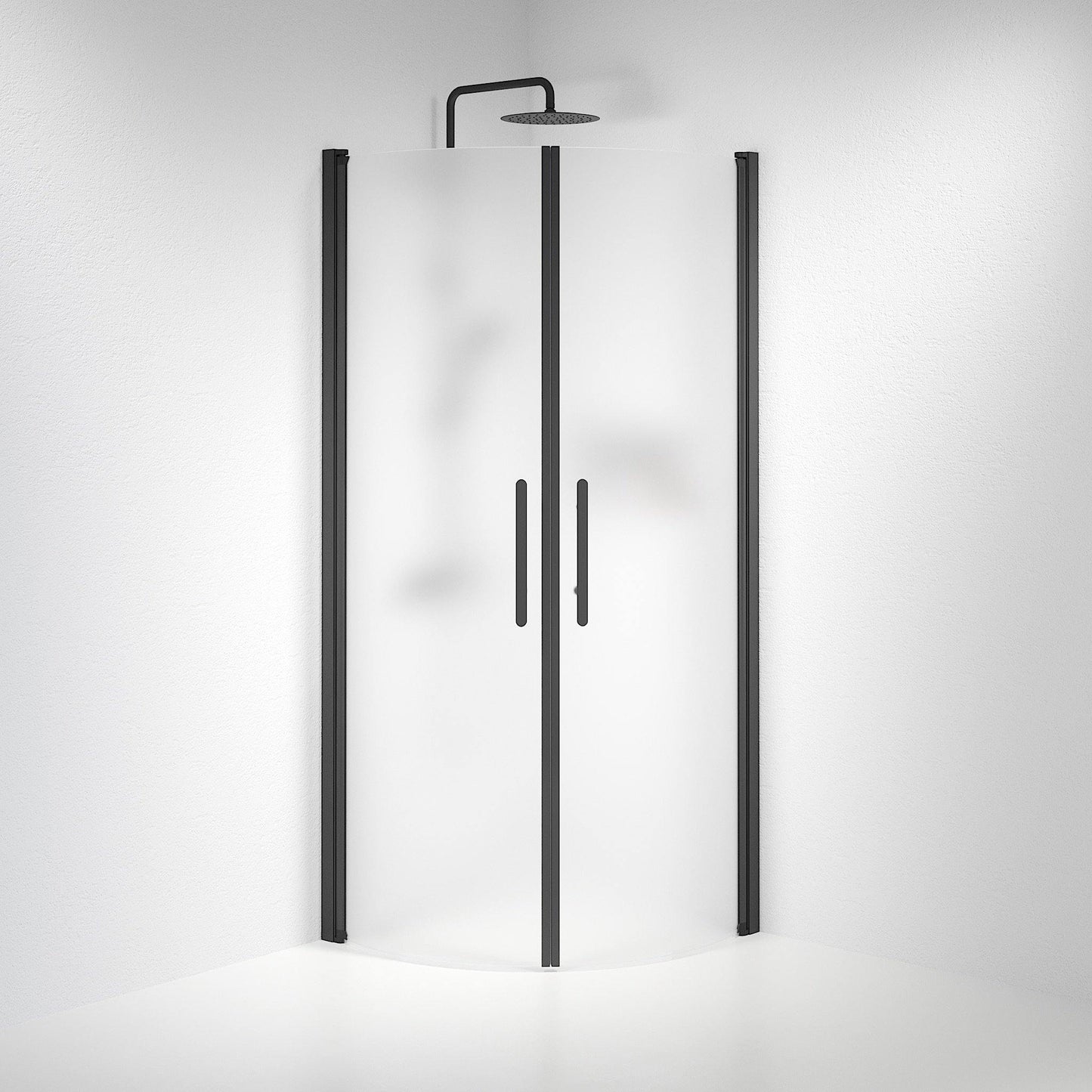 Duschhörna halvrund 80x80x198 cm - 6 mm frostat nanoglas - svart profil - Vänern