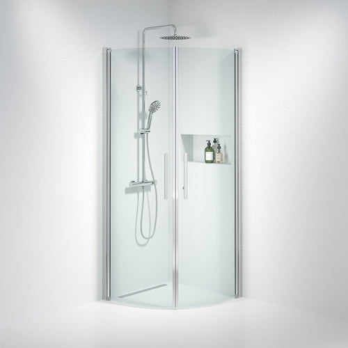 Duschhörna halvrund 80x80x198 cm - 6 mm klart nanoglas - kromprofil - Vänern