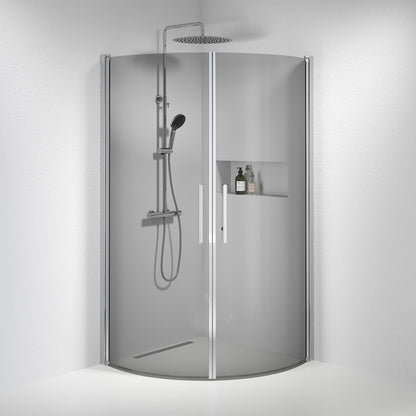 Duschhörna halvrund 80x80x198 cm - 6 mm rökfärgat nanoglas - kromprofil - Vänern