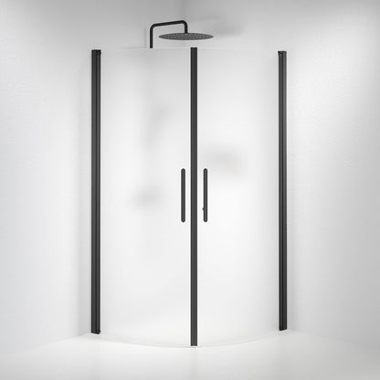 Duschhörna halvrund 80x90x198 cm - 6 mm frostat nanoglas - svart profil - Vänern