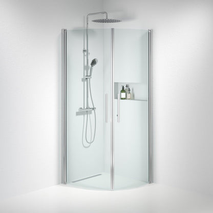 Duschhörna halvrund 80x90x198 cm - 6 mm klart nanoglas - kromprofil - Vänern