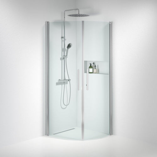 Duschhörna halvrund 80x90x198 cm - 6 mm klart nanoglas - kromprofil - Vänern