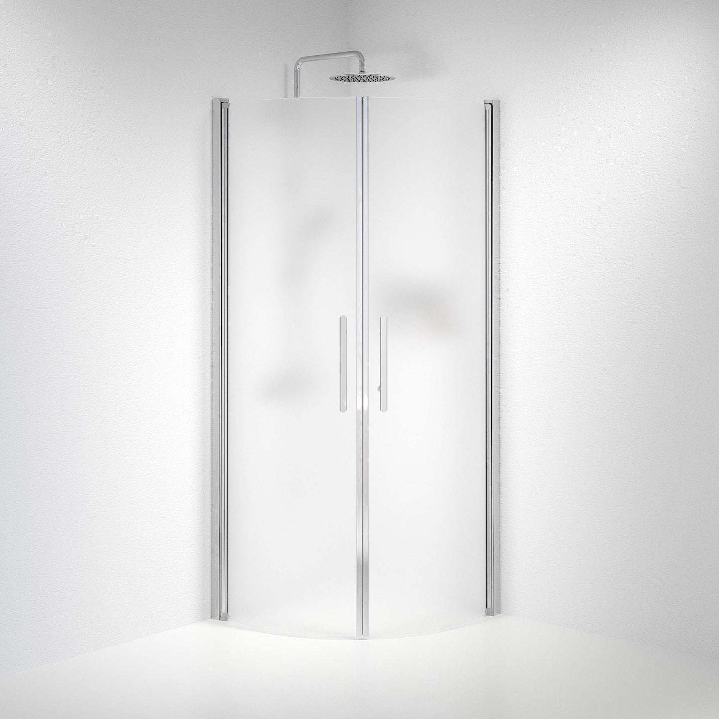 Duschhörna halvrund 80x90x198 cm - 6 mm frostat nanoglas - kromprofil - Vänern