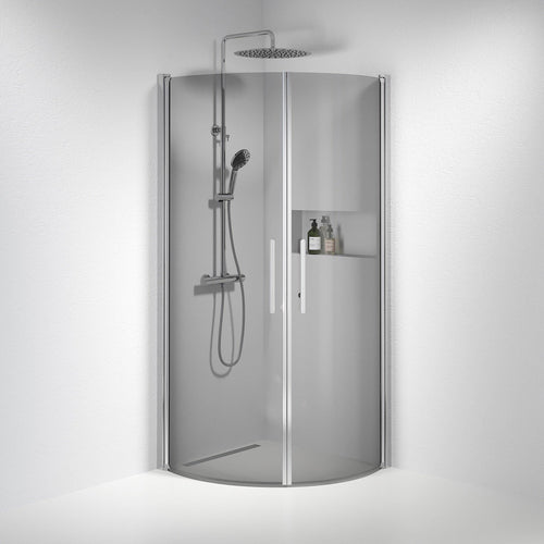 Duschhörna halvrund 80x90x198 cm - 6 mm rökfärgat nanoglas - kromprofil - Vänern