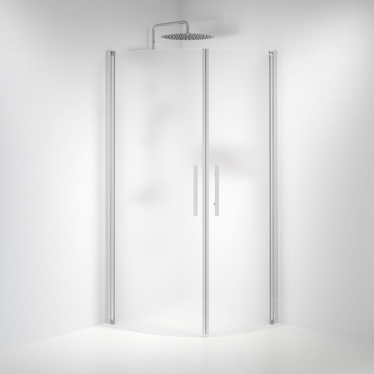 Duschhörna halvrund 80x90x198 cm - 6 mm frostat nanoglas - borstad aluminiumprofil - Vänern