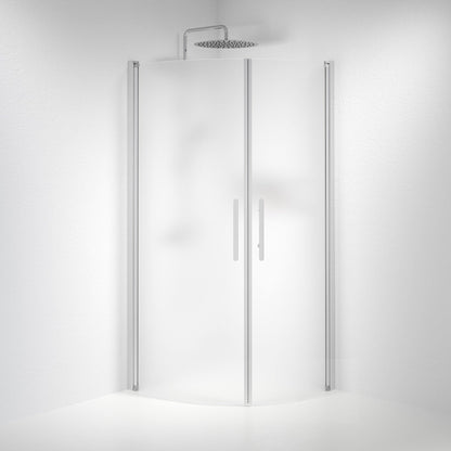 Duschhörna halvrund 80x90x198 cm - 6 mm frostat nanoglas - borstad aluminiumprofil - Vänern