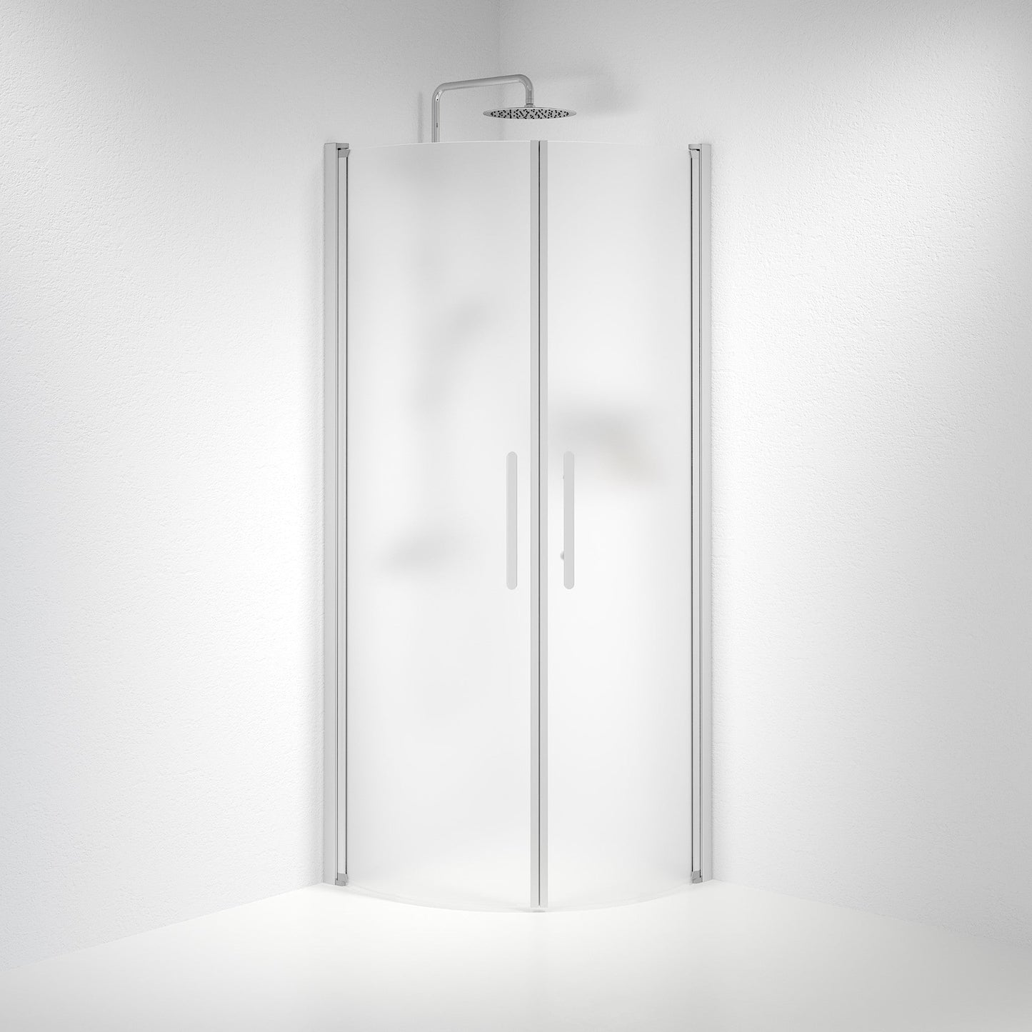 Duschhörna halvrund 80x90x198 cm - 6 mm frostat nanoglas - borstad aluminiumprofil - Vänern