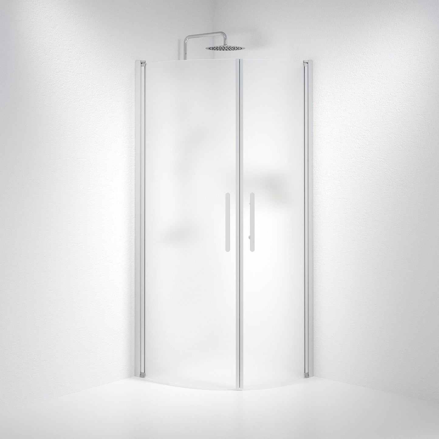Duschhörna halvrund 80x90x198 cm - 6 mm frostat nanoglas - borstad aluminiumprofil - Vänern