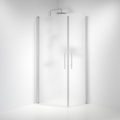 Duschhörna halvrund 80x90x198 cm - 6 mm frostat nanoglas - borstad aluminiumprofil - Vänern