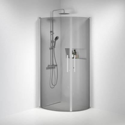 Duschhörna halvrund 80x90x198 cm - 6 mm rökfärgat nanoglas - borstad aluminiumprofil - Vänern