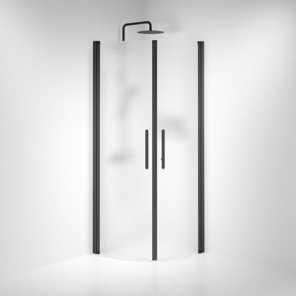 Duschhörna halvrund 90x90x198 cm - 6 mm frostat nanoglas - svart profil - Vänern