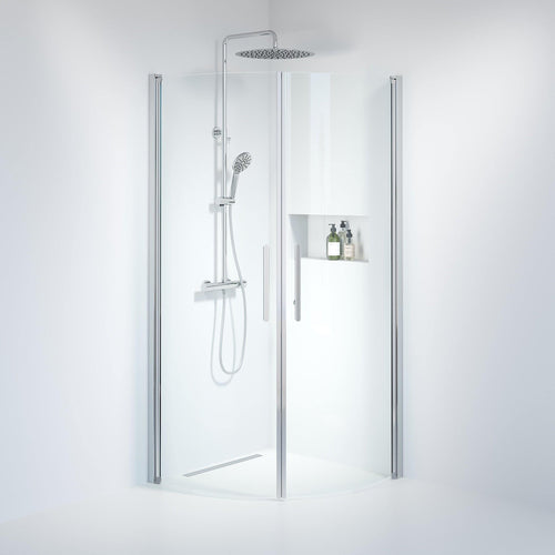 Duschhörna halvrund 90x90x198 cm - 6 mm klart nanoglas - kromprofil - Vänern
