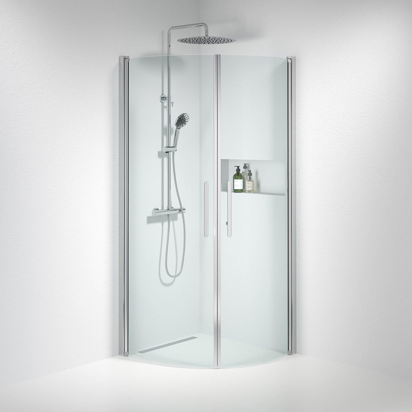 Duschhörna halvrund 90x90x198 cm - 6 mm klart nanoglas - kromprofil - Vänern