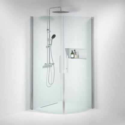 Duschhörna halvrund 90x90x198 cm - 6 mm klart nanoglas - kromprofil - Vänern