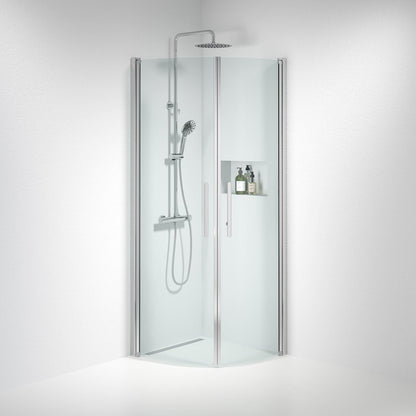 Duschhörna halvrund 90x90x198 cm - 6 mm klart nanoglas - kromprofil - Vänern