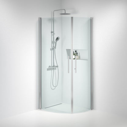 Duschhörna halvrund 90x90x198 cm - 6 mm klart nanoglas - kromprofil - Vänern