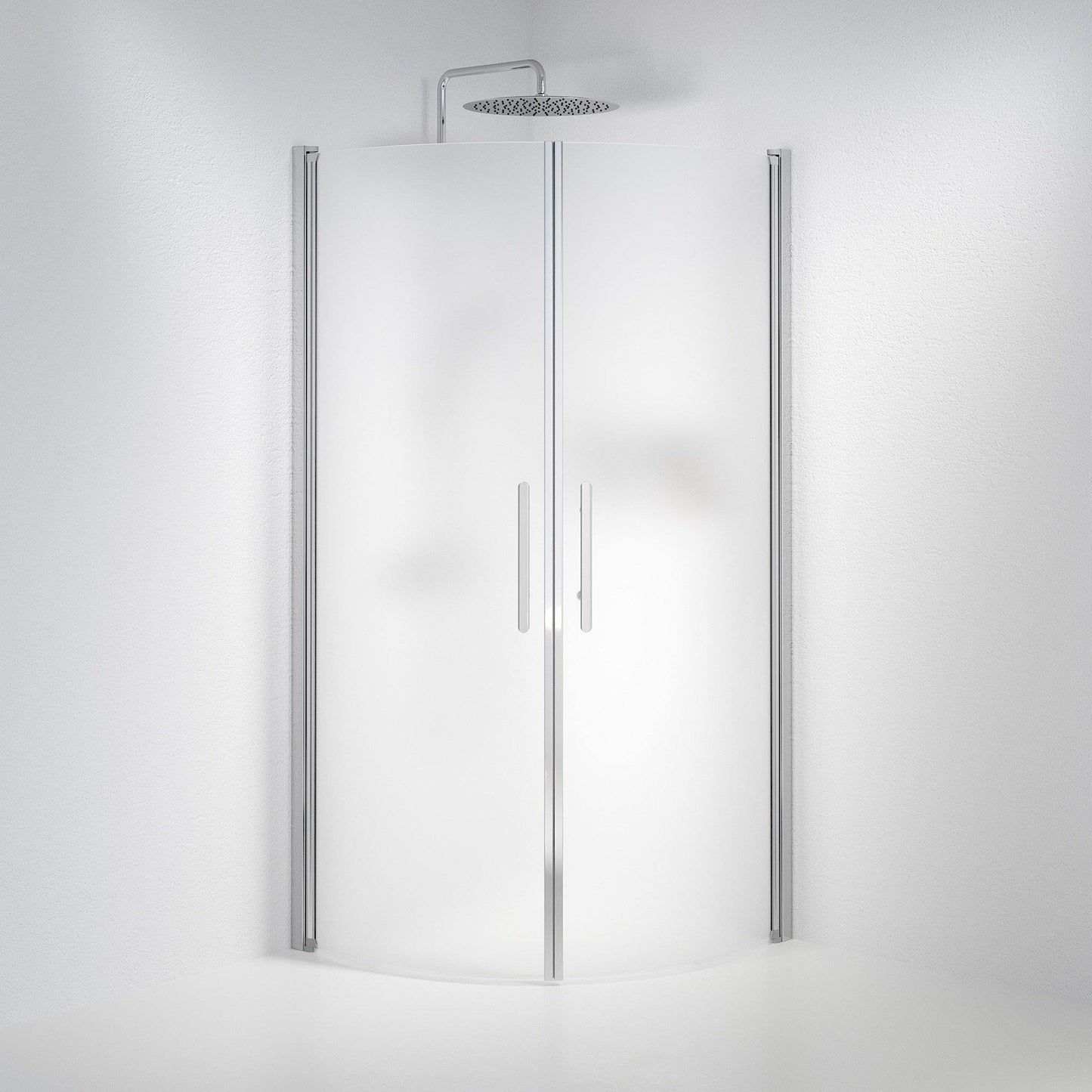 Duschhörna halvrund 90x90x198 cm - 6 mm frostat nanoglas - kromprofil - Vänern