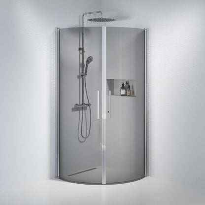Duschhörna halvrund 90x90x198 cm - 6 mm rökfärgat nanoglas - kromprofil - Vänern