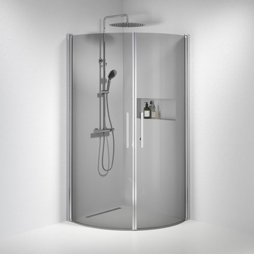 Duschhörna halvrund 90x90x198 cm - 6 mm rökfärgat nanoglas - kromprofil - Vänern