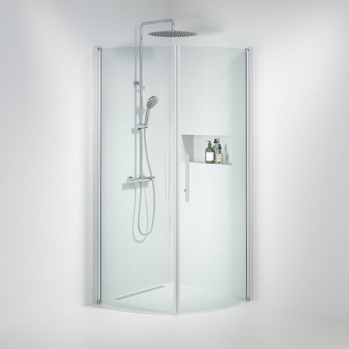 Duschhörna halvrund 90x90x198 cm - 6 mm klart nanoglas - borstad aluminiumprofil - Vänern