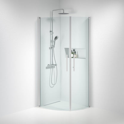 Duschhörna halvrund 90x90x198 cm - 6 mm klart nanoglas - borstad aluminiumprofil - Vänern
