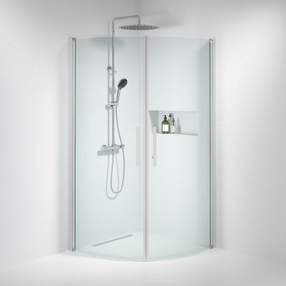 Duschhörna halvrund 90x90x198 cm - 6 mm klart nanoglas - borstad aluminiumprofil - Vänern