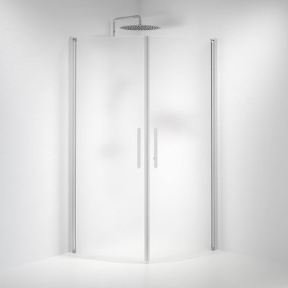 Duschhörna halvrund 90x90x198 cm - 6 mm frostat nanoglas - borstad aluminiumprofil - Vänern