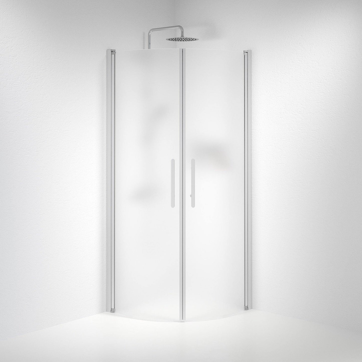 Duschhörna halvrund 90x90x198 cm - 6 mm frostat nanoglas - borstad aluminiumprofil - Vänern