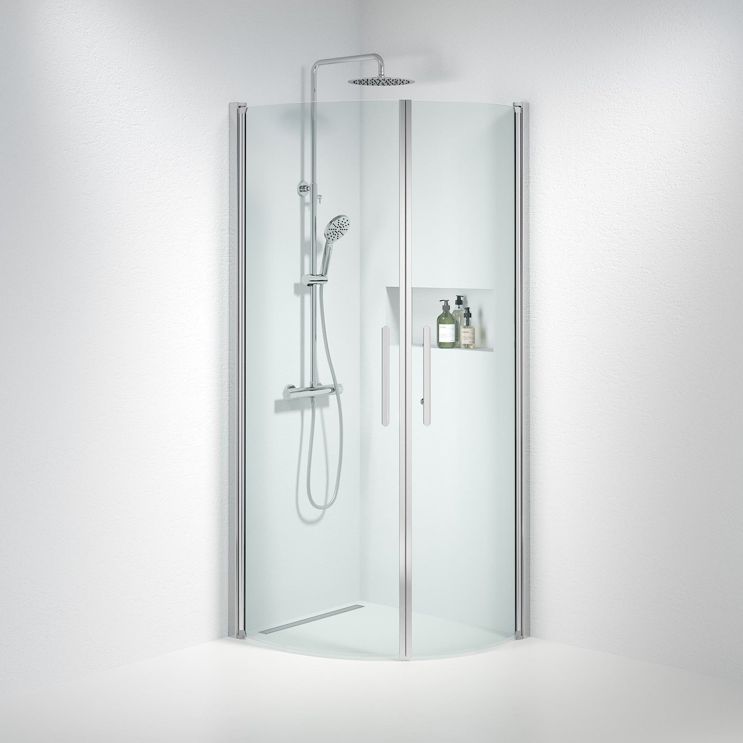 Duschhörna halvrund 90x100x198 cm - 6 mm klart nanoglas - kromprofil - Vänern