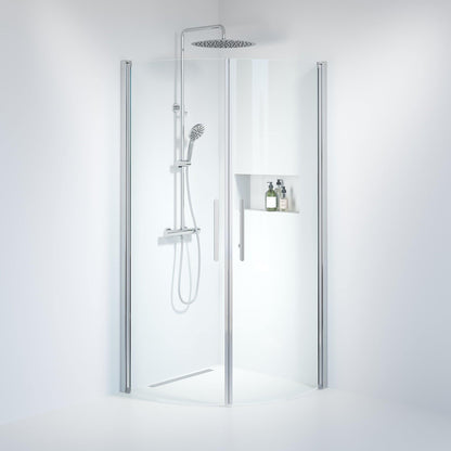 Duschhörna halvrund 90x100x198 cm - 6 mm klart nanoglas - kromprofil - Vänern
