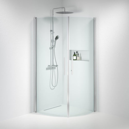 Duschhörna halvrund 90x100x198 cm - 6 mm klart nanoglas - kromprofil - Vänern