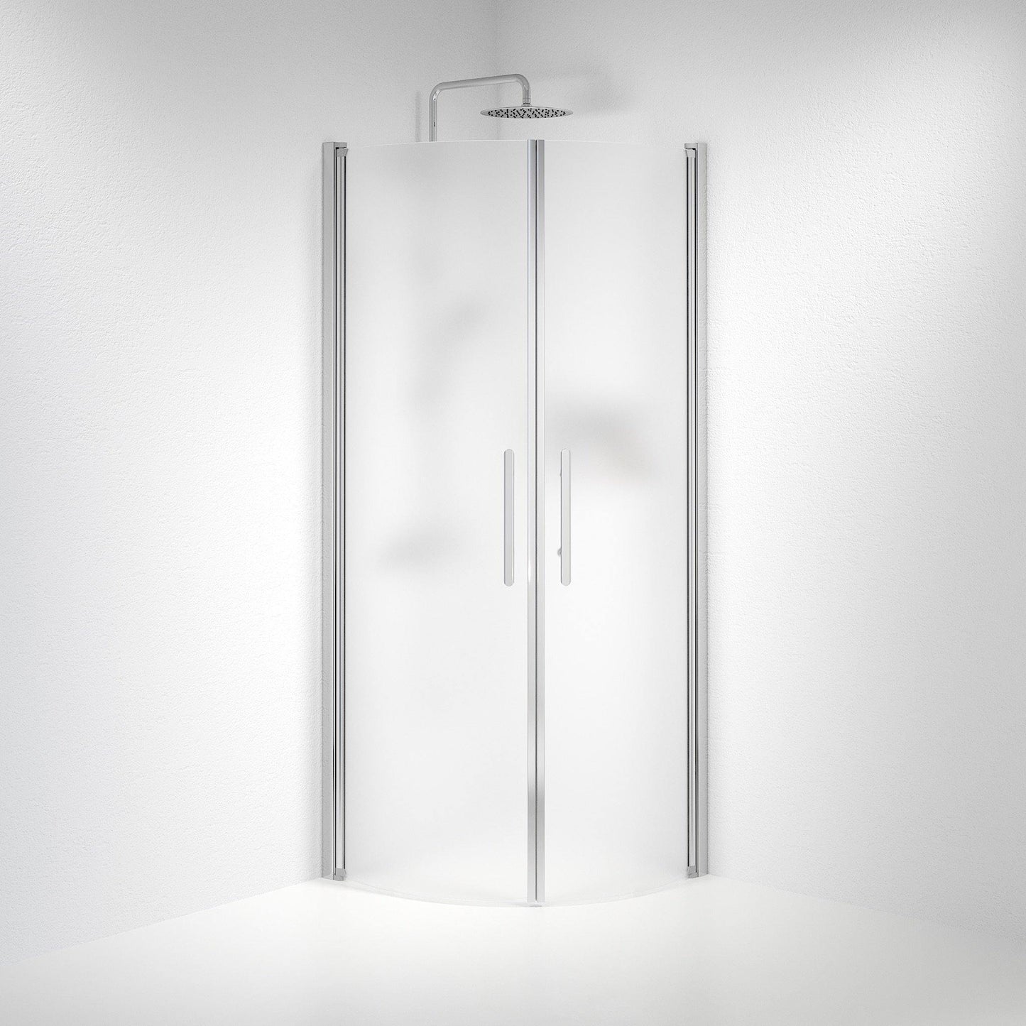 Duschhörna halvrund 90x100x198 cm - 6 mm frostat nanoglas - kromprofil - Vänern
