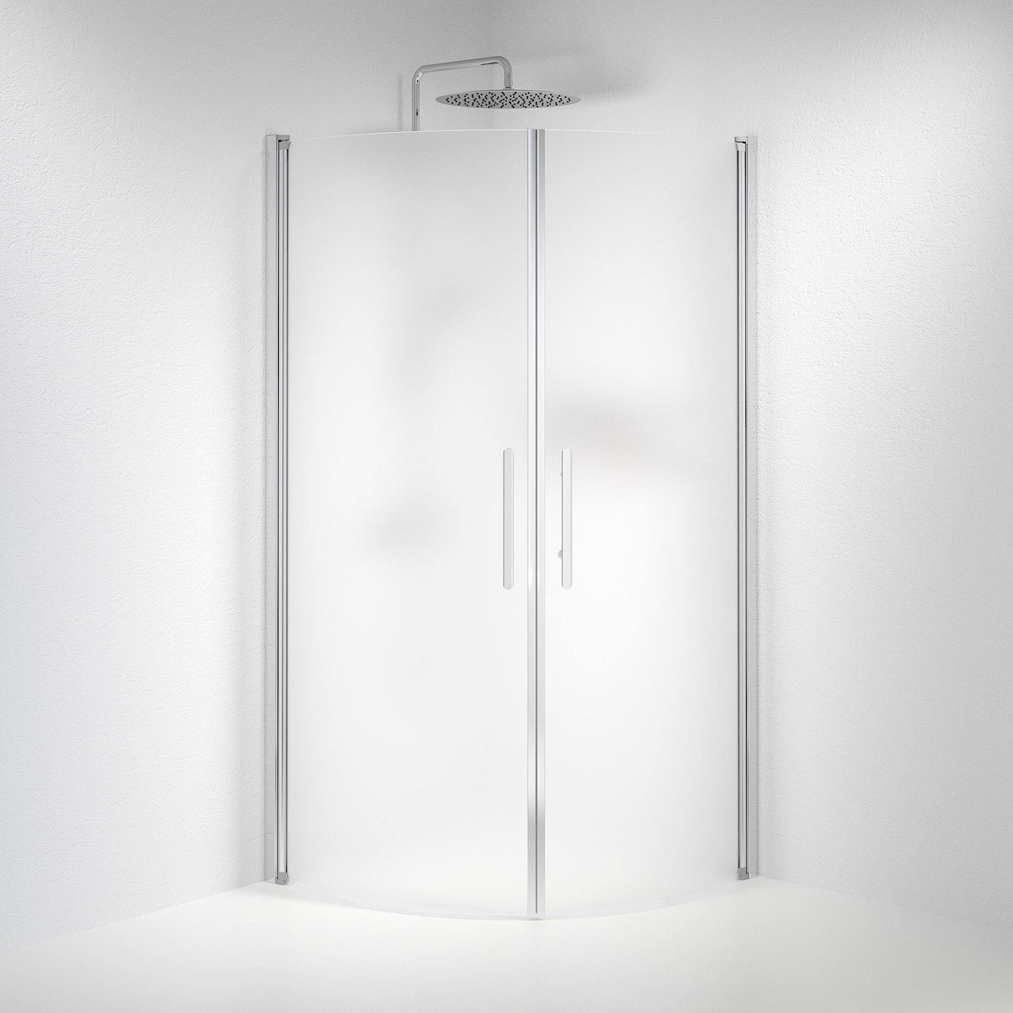 Duschhörna halvrund 90x100x198 cm - 6 mm frostat nanoglas - kromprofil - Vänern