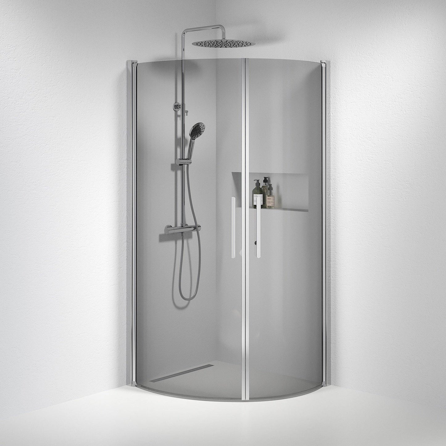 Duschhörna halvrund 90x100x198 cm - 6 mm rökfärgat nanoglas - kromprofil - Vänern