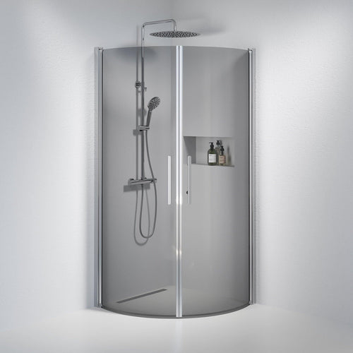 Duschhörna halvrund 90x100x198 cm - 6 mm rökfärgat nanoglas - kromprofil - Vänern