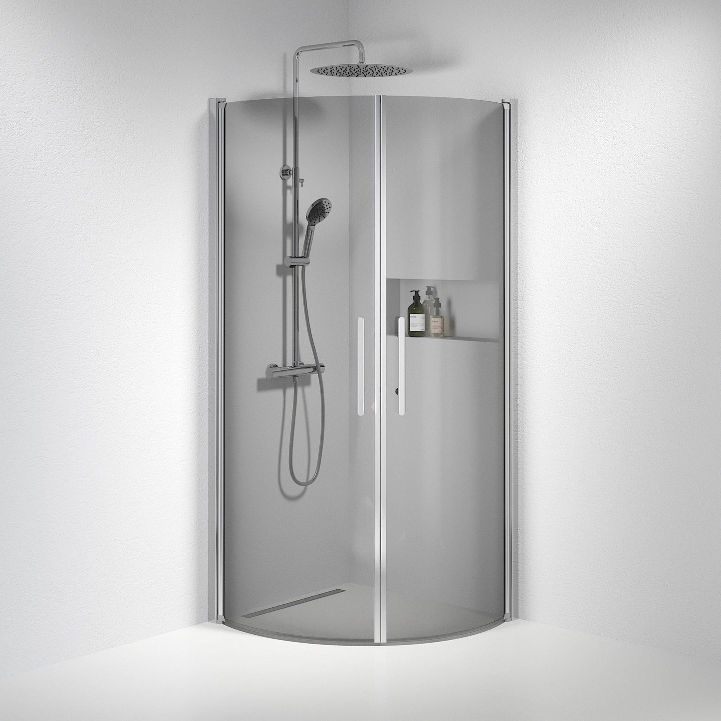 Duschhörna halvrund 90x100x198 cm - 6 mm rökfärgat nanoglas - kromprofil - Vänern
