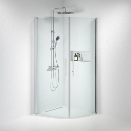 Duschhörna halvrund 90x100x198 cm - 6 mm klart nanoglas - borstad aluminiumprofil - Vänern