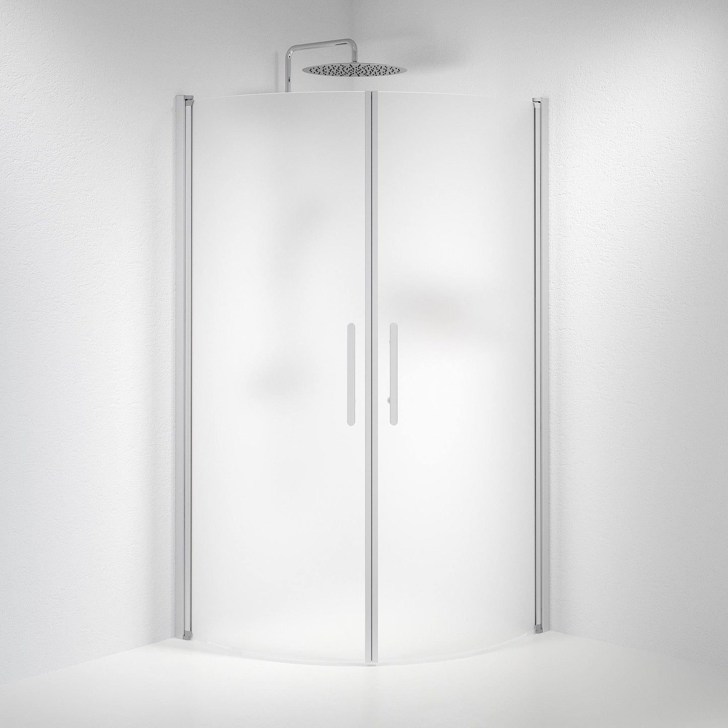 Duschhörna halvrund 90x100x198 cm - 6 mm frostat nanoglas - borstad aluminiumprofil - Vänern